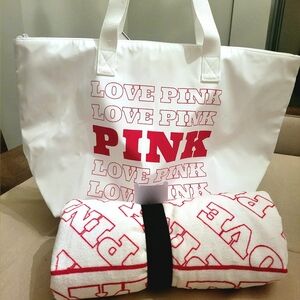 PINK Victoria's Secret White Tote And Beach Towel